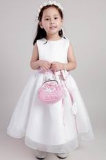 White A-line Scoop Organza Little Girl Dress With Handmade Flower