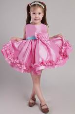 Rose Pink Princess Scoop Hand Made Flowers Little Girl Dress