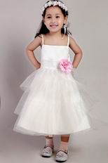 Spaghetti Straps Tea-length Little Girl Dress For Wedding Party