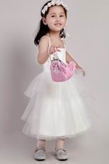 Spaghetti Straps Tea-length Little Girl Dress For Wedding Party