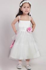 Spaghetti Straps Tea-length Little Girl Dress For Wedding Party