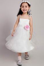 Spaghetti Straps Tea-length Little Girl Dress For Wedding Party