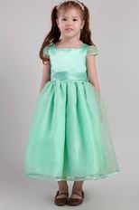 Apple Green A-line Square Tea-length Organza Belt Little Girl Dress