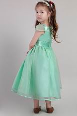 Apple Green A-line Square Tea-length Organza Belt Little Girl Dress