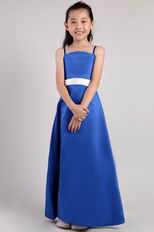 Royal Blue A-line Straps Ankle-length Little Girl Dress With Belt
