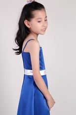 Royal Blue A-line Straps Ankle-length Little Girl Dress With Belt