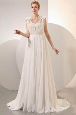 Pretty Cream Chiffon V-Neck Corset Maternity Prom Dress