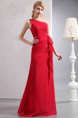 Pretty Right One Shoulder Floor Length Crimson Formal Dress