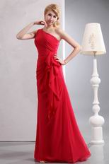 Pretty Right One Shoulder Floor Length Crimson Formal Dress