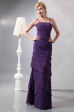 Spaghetti Straps Cross Back Sheath Layers Eggplant Prom Dress