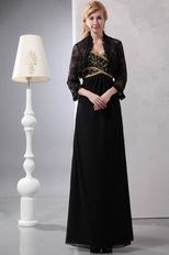 Pretty Golden Embroidery Black Prom Dress And Lace Jacket