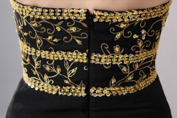 Pretty Golden Embroidery Black Prom Dress And Lace Jacket