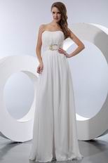 Sweetheart Ruched Applique Belt Ivory Quality Chiffon Prom Dress