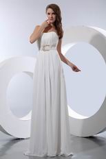 Sweetheart Ruched Applique Belt Ivory Quality Chiffon Prom Dress