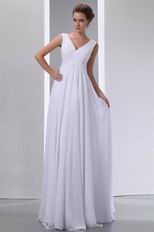 Formal V-neck Floor Length White Chiffon Prom Party Dress