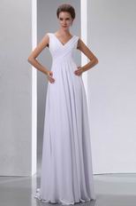 Formal V-neck Floor Length White Chiffon Prom Party Dress