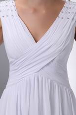 Formal V-neck Floor Length White Chiffon Prom Party Dress
