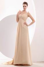 V-Neck Empire Silhouette Peach Puff Cache Prom Dress Special Occasion