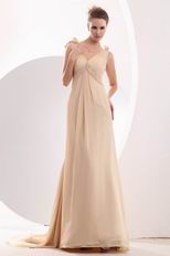 V-Neck Empire Silhouette Peach Puff Cache Prom Dress Special Occasion