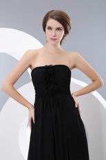 Strapless Floor Length Skirt Black Prom Dress With Rosette