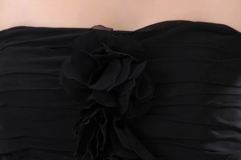 Strapless Floor Length Skirt Black Prom Dress With Rosette