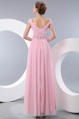 V-neck A-line Baby Pink Floor Length Chiffon Skirt Prom Dress