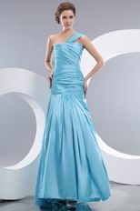 One Shoulder Corset Back Mermaid Light Sky Blue Prom Dress