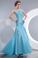 One Shoulder Corset Back Mermaid Light Sky Blue Prom Dress