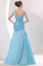 One Shoulder Corset Back Mermaid Light Sky Blue Prom Dress