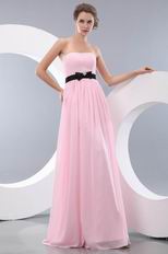 Designer Strapless Empire Pink Chiffon Prom Dress With Black Belt