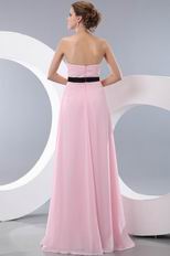 Designer Strapless Empire Pink Chiffon Prom Dress With Black Belt