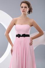 Designer Strapless Empire Pink Chiffon Prom Dress With Black Belt