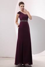 One Shoulder Strap Dark Purple Floor Length Prom Dress Designer