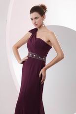 One Shoulder Strap Dark Purple Floor Length Prom Dress Designer