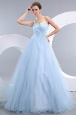 One Shoulder Baby Blue Puffy Skirt Prom Ball Gown Custom Fit