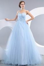 One Shoulder Baby Blue Puffy Skirt Prom Ball Gown Custom Fit