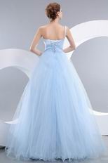 One Shoulder Baby Blue Puffy Skirt Prom Ball Gown Custom Fit