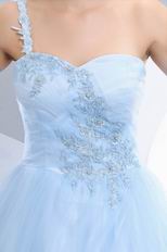 One Shoulder Baby Blue Puffy Skirt Prom Ball Gown Custom Fit