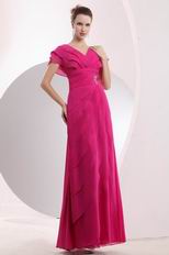 V Neck Magenta Rose Chiffon Layers Skirt Prom Dress Custom Fit