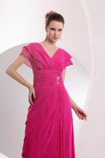 V Neck Magenta Rose Chiffon Layers Skirt Prom Dress Custom Fit