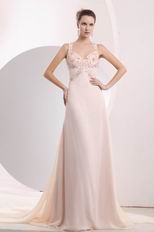 Beautiful Straps Cross Back Seashell Chiffon Prom Dress 2014