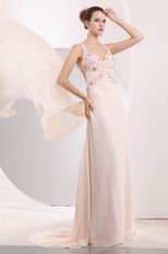 Beautiful Straps Cross Back Seashell Chiffon Prom Dress 2014