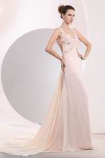 Beautiful Straps Cross Back Seashell Chiffon Prom Dress 2014