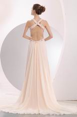 Beautiful Straps Cross Back Seashell Chiffon Prom Dress 2014