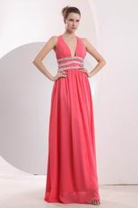 Halter V neck Watermelon Splite Formal Dress In Maryland