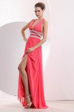 Halter V neck Watermelon Splite Formal Dress In Maryland