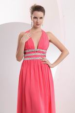 Halter V neck Watermelon Splite Formal Dress In Maryland