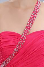 One Shoulder High Low Skirt Chapel Train Deep Pink Prom Dress