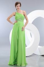 One Shoulder Spring Green Split Chiffon Skirt Prom Dress