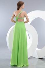 One Shoulder Spring Green Split Chiffon Skirt Prom Dress